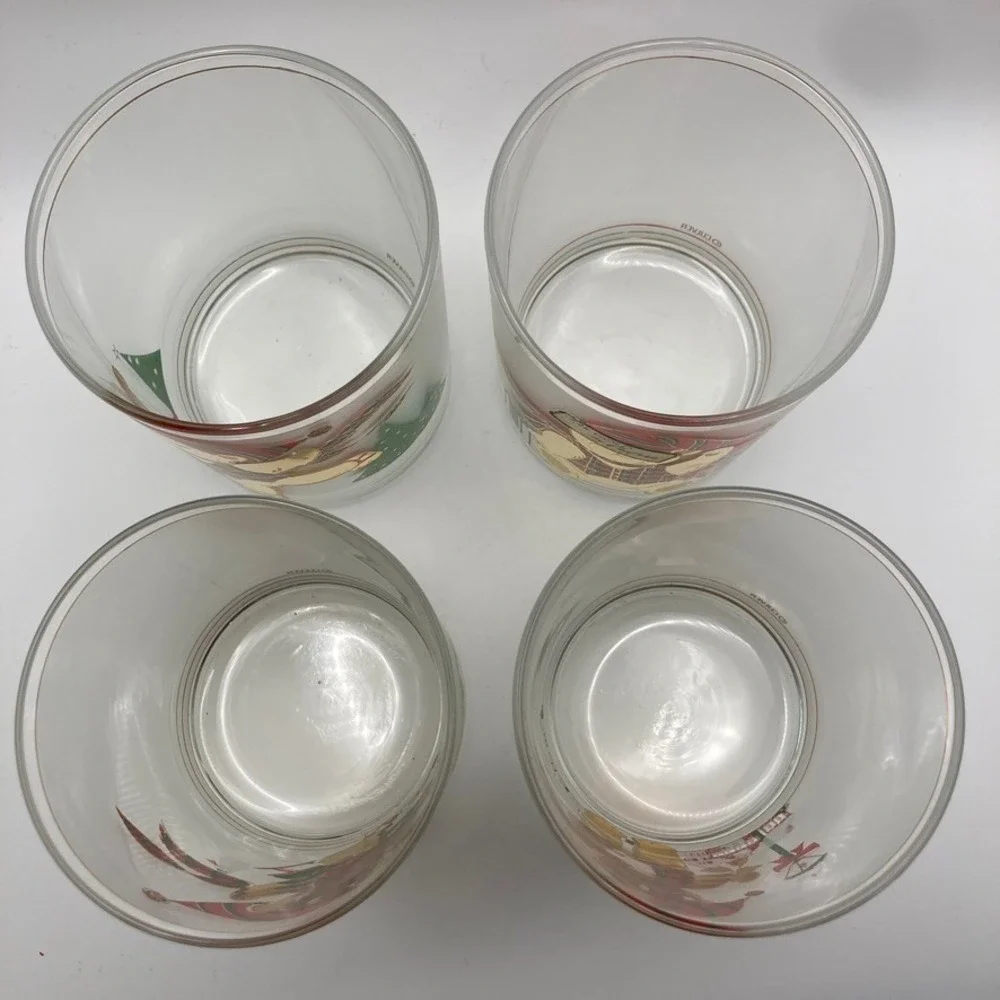 Vtg Culver Frosted Yule Bear Old Fashioned Glass Set of 4 22K‎ Gold USA